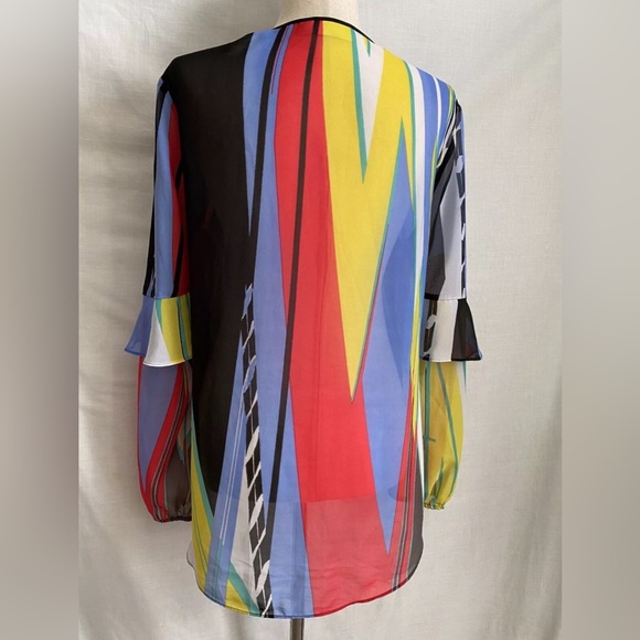 Bisou Bisou Women’s Blouse Size Large Sheer Multicolor Long Sleeve Top - Picture 3 of 7